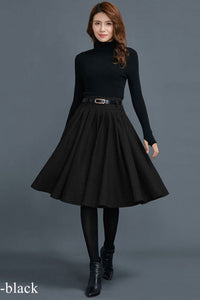 Knee Length Circle Wool Skirt for Women C1660#
