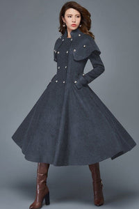 Women's Black Capelet Wool Coat C957