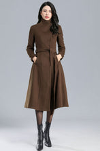 Load image into Gallery viewer, Long Navy Blue Wool Coat C2460#
