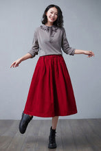 Load image into Gallery viewer, Red Pleated Midi Corduroy Skirt C2505
