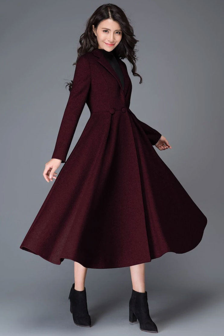 Long gray wool coat, winter women coat, fit and flare coat, warm winte –  Ylistyle