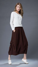 Load image into Gallery viewer, brown midi womens linen summer skirt C864

