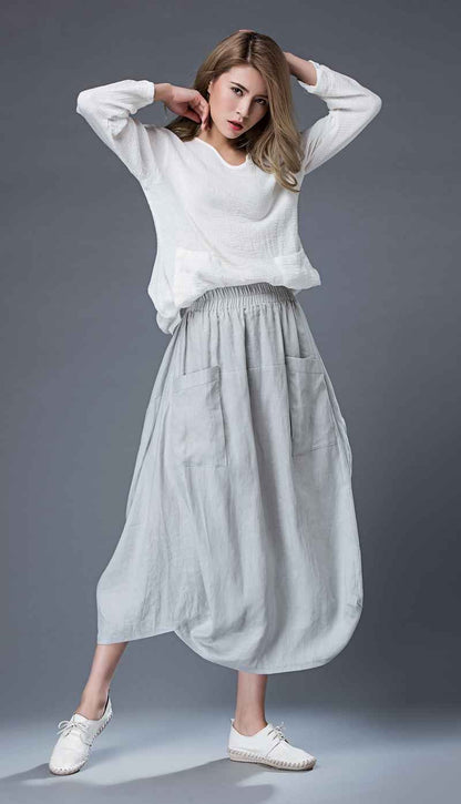 Modern Gray Skirt - Linen Casual Comfortable Everyday Trendy Contemporary Designer Women's Skirt C869
