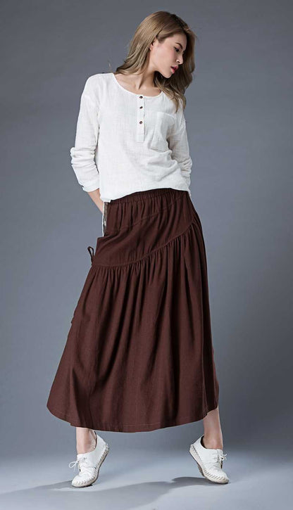 Midi summer casual Linen skirt   C856