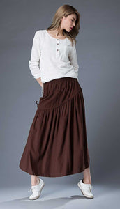 summer skirt, womens skirt, long skirt, maxi skirt, linen shirt, loose skirt, pleated skirt, brown skirt, casual skirt, drawstring  C856