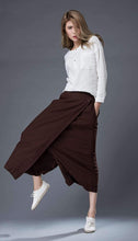 Load image into Gallery viewer, Linen wrap pants, brown wrap pants, linen pants, woman pants, wide leg pants, loose pants, palazzo pants, linen palazzo pants C862
