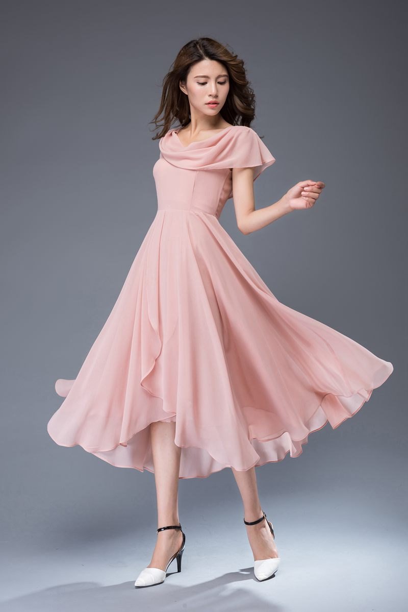 bridesmaid dress, chiffon dress, pink dress, midi dress, womens dresse YLISTYLE bridesmaid dress, chiffon dress, pink dress, midi dress, womens dresse YLISTYLE