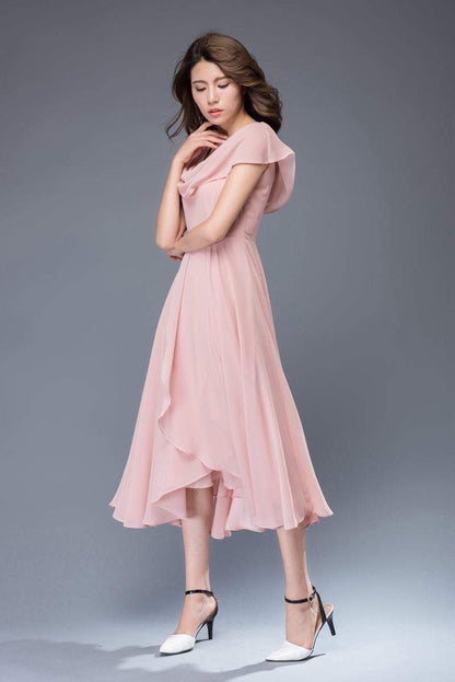 Pink bridemaid prom chiffon dress women C4863