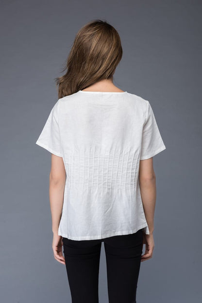 White top, linen top, summer shirt, womens blouse, asymmetrical tops, short shirt, casual top, v neck top, white tee, handmade top C948