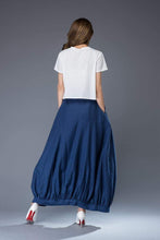 Load image into Gallery viewer, blue linen skirt, linen skirt, Maxi linen skirt, womens skirt, pockets skirt, long skirt, asymmetrical skirt, womens linen skirt C950
