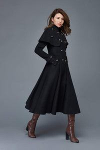 Dark green women's Capelet wool coat C957 US2#yy01955