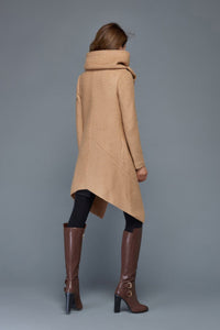 Brown Asymmetrical Winter Wool Coat C959#