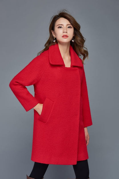 Red wool coat, womens wool coats, wool coat, winter wool coat, womens jackets, warm wool coat, Short wool coat, loose coat C960