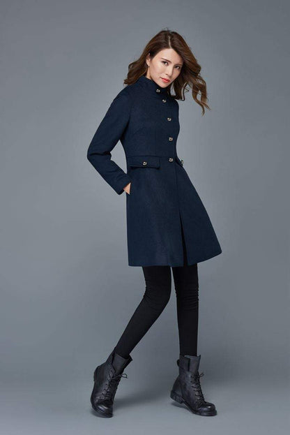 Wool coat, womens coats, winter coat, coats, jacket, blue jacket, midi coat, navy wool coat, vintage jacket, military coat  C972