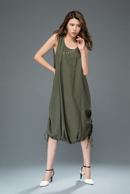Modern Loose Sleeveless Casual Dress with Drawstring Detail C930