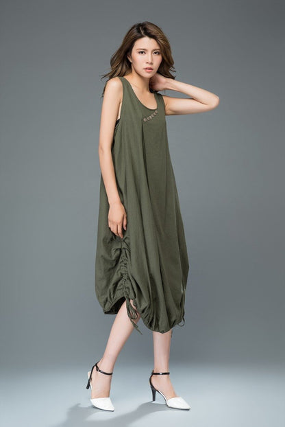 Modern Loose Sleeveless Casual Dress with Drawstring Detail C930