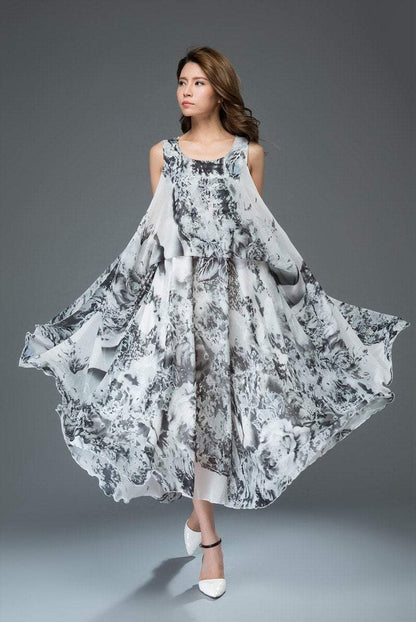 Swing printed summer chiffon dress C903