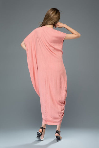 linen dress, Maxi dress, Pink dress, womens dresses, loose dress, summer dress, linen long dress, linen dress, Asymmetrical dress C919