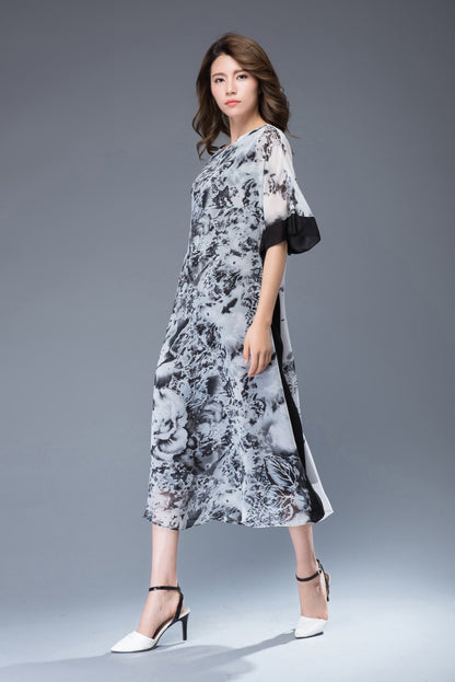 Casual print chiffon maxi dress C942