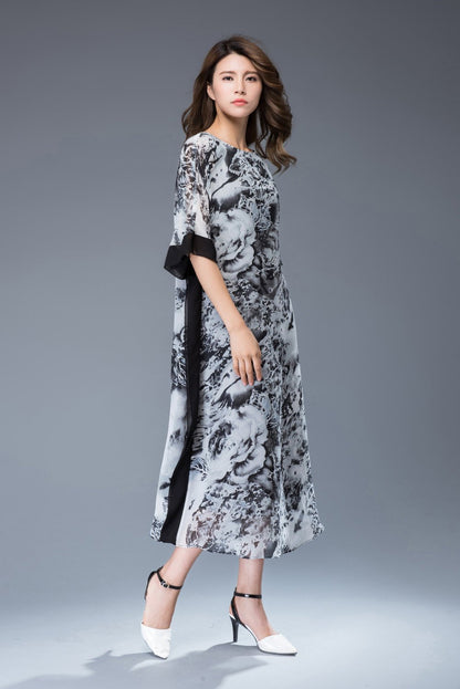 Casual print chiffon maxi dress C942