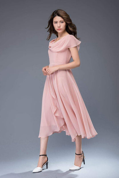 Pink bridemaid prom chiffon dress women C4863