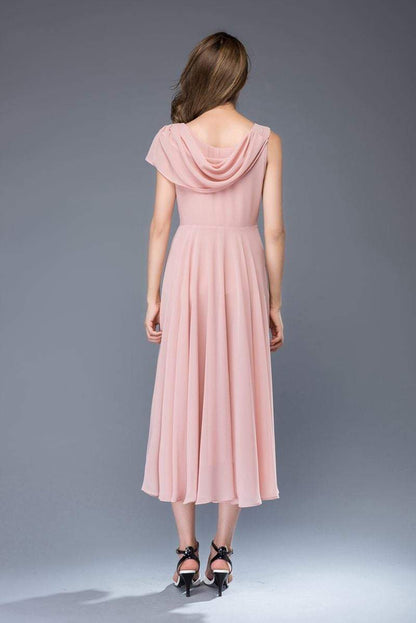 Pink bridemaid prom chiffon dress women C4863