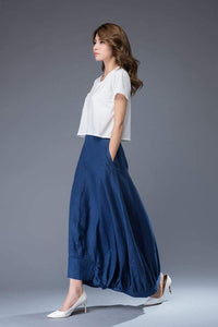 blue linen skirt, linen skirt, Maxi linen skirt, womens skirt, pockets skirt, long skirt, asymmetrical skirt, womens linen skirt C950