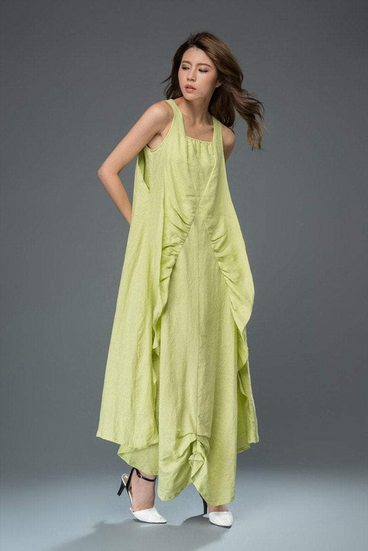 lime green long linen dress C920