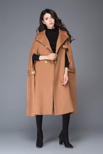 Hooded cloak, cape coat, wool cloak, hooded cape, wool coat, long coat, long cape, winter cloak, maxi coat, plus size coat, brown cape C994