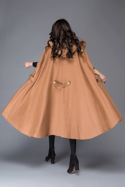 Hooded cloak, cape coat, wool cloak, hooded cape, wool coat, long coat, long cape, winter cloak, maxi coat, plus size coat, brown cape C994
