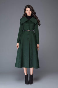 vintage inspired swing maxi wool coat C998#