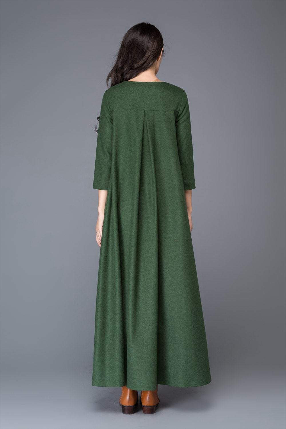 Green dress, Wool dress, winter dress, maxi dress, womens dress, pleated dress, green wool dress, maxi wool dress, womens wool dress C1013