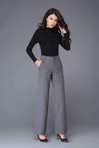 High waist wool pants in gray C1000