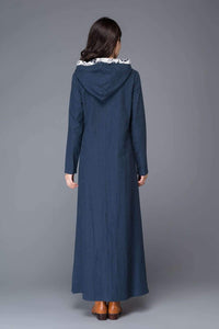 Blue Linen dress, maxi dress, linen dress, womens dresses, causal dress, hoody dress, long sleeved dress, maxi linen dress, long skirt C1011
