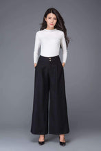 Load image into Gallery viewer, Long black winter wool pants with pockets C1014
