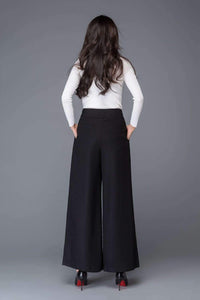 Long black winter wool pants with pockets C1014