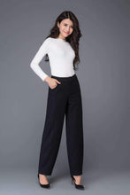 Load image into Gallery viewer, Black trousers, wool pants, loose wool trousers, black pants, womens trousers, winter pants, long trousers, womens pants, long pants C1016
