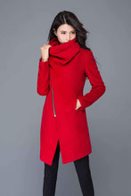 Load image into Gallery viewer, Women Red Asymmetrical Wool Coat C1025
