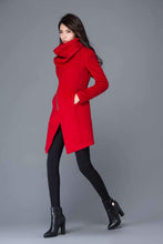 Load image into Gallery viewer, Red Coat, Asymmetrical coat, cowl neck jacket, coats, wool coat, wollmantel, women wool coat, wool jacket asymmetriccal, winter coat C1025
