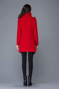 Women Red Asymmetrical Wool Coat C1025