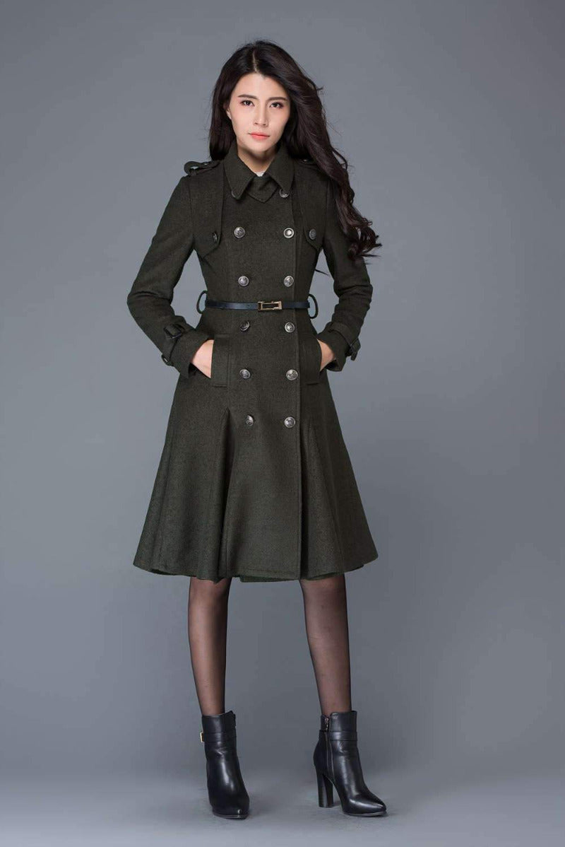 Double Breasted Wool Trench Coat C1028#