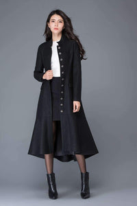 Maxi coat, wool coat, long black coat, dress coat, winter warm coats, womens coats, asymmetrical coat, women jacket, girls coat C1029