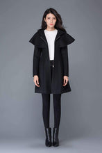 Load image into Gallery viewer, black coat, Wool coat, womens coats, winter coat, black wool coat, hooded cloak, hoody coat, wool coat women, vintage wool coat C1023
