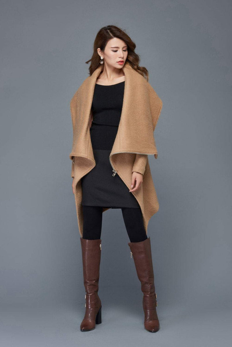 Brown Asymmetrical Winter Wool Coat C959