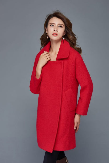 Red wool coat, womens wool coats, wool coat, winter wool coat, womens jackets, warm wool coat, Short wool coat, loose coat C960