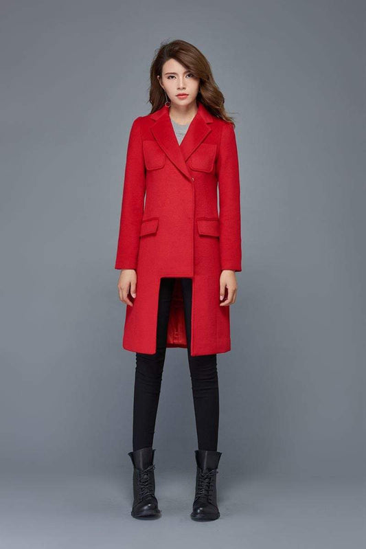 Red wool coat, winter coat, women's coats, warm coat, geometric coat, tailored coat, asymmetrical coat, women jackets, winter warm coat C979