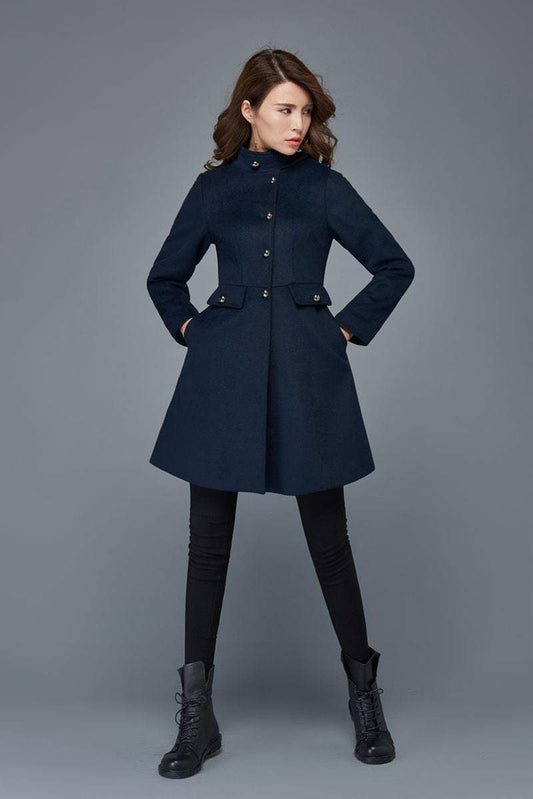 Wool coat, womens coats, winter coat, coats, jacket, blue jacket, midi coat, navy wool coat, vintage jacket, military coat  C972