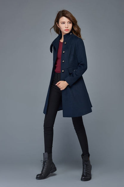 Wool coat, womens coats, winter coat, coats, jacket, blue jacket, midi coat, navy wool coat, vintage jacket, military coat  C972