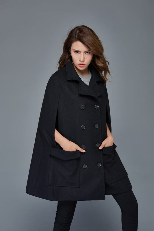 Wool Cape, womens cape, winter cloak, Coat, black coat, plus size cape coat, cloak, cape, cape coat, black cape, wool cloak  C975