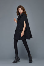 Load image into Gallery viewer, Wool Cape, womens cape, winter cloak, Coat, black coat, plus size cape coat, cloak, cape, cape coat, black cape, wool cloak  C975
